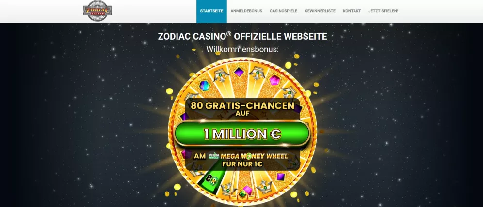 Zodiac Casino – 80 Jackpot-Chancen sichern und bis zu 480€ Willkommensbonus genießen
